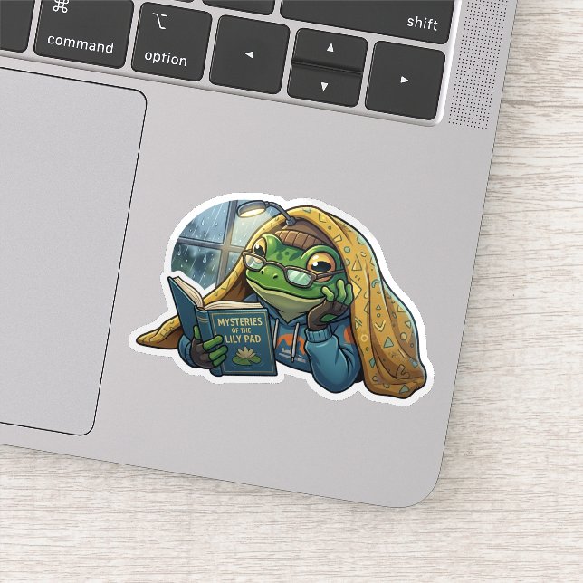 Cosy Reading Frog Sticker (Detail)