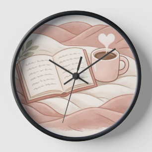 Cosy Reading Moment - Coffee and Book Lover Design Clock