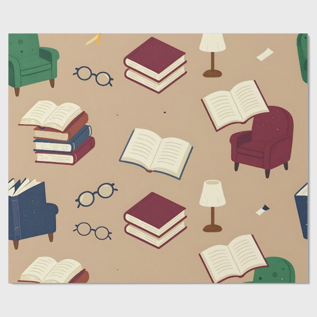 Cosy Reading Nook Books Pattern Wrapping Paper (Flat)