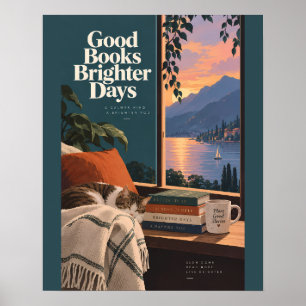 Cosy Reading Nook with Sleeping Cat and Inspiratio Poster