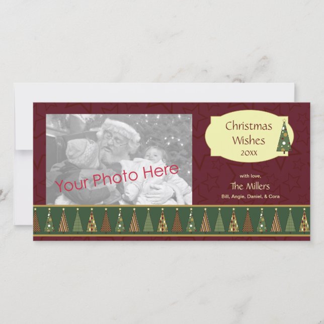 Cosy Red and Green Christmas Tree Photo Card (Front)