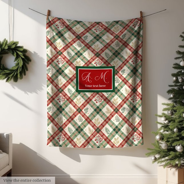 Cosy red and green watercolor holly berry blanket (Cozy red and green watercolor holly berry blanket)