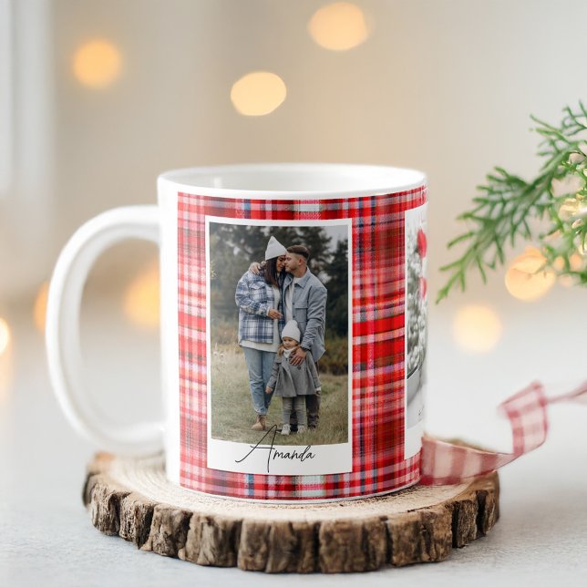 Cosy Red and White Plaid Flannel Family Photo Coffee Mug (Cozy Red and White Plaid Flannel Family Photo Coffee Mug)