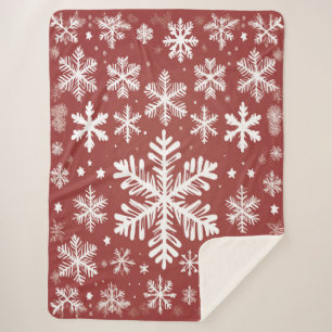 Cosy Red and White Snowflake Winter Holiday Sherpa Blanket