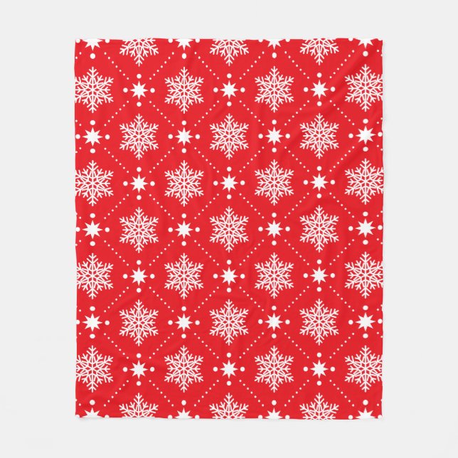 Cosy Red And White Snowflakes Christmas Pattern Fleece Blanket (Front)