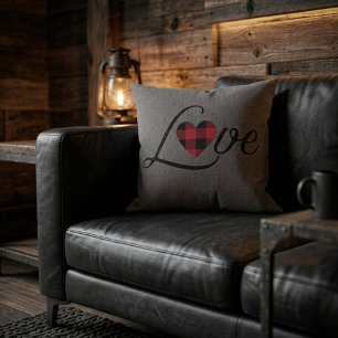 Cosy Red Buffalo Plaid Love Knit Pattern  Cushion