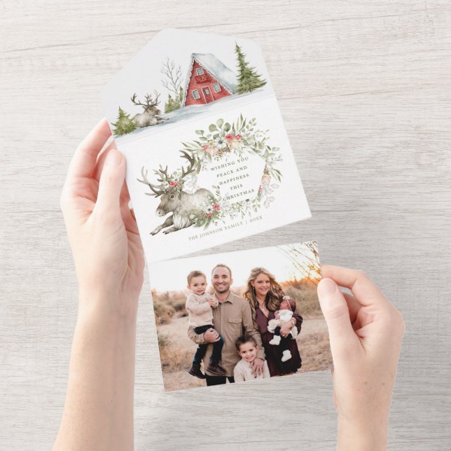 Cosy Red Cabin in the Woods | Photo Christmas Card (Tearaway)