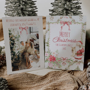 Cosy Red Green Floral Santa Clause Bow Christmas Holiday Card