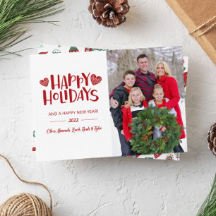 Cosy Red Nordic Hearts Merry Christmas Photo Card