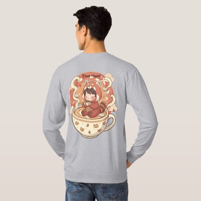 Cosy Red Panda Coffee Men's Graphic Tee (Back Full)