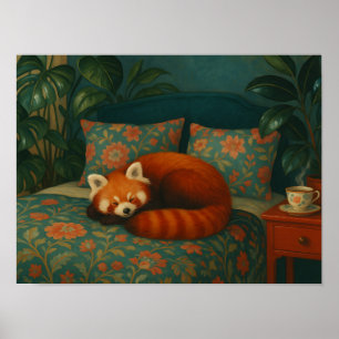 Cosy Red Panda Floral Poster