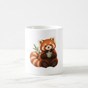 Cosy Red Panda Holding Sage Teacup Coffee Mug
