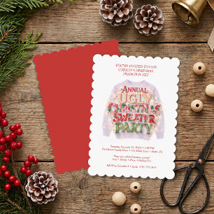 Cosy Red Retro Ugly Christmas Sweater Party TMF26 Invitation