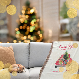 Cosy Red Santa Claus Vintage Truck  Throw Blanket