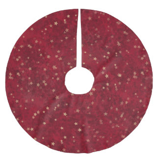 Cosy Red Traditional Festive Gold Star Pattern Brushed Polyester Tree Skirt