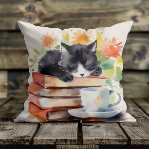 Cosy Relaxed Cat in Watercolor Cushion