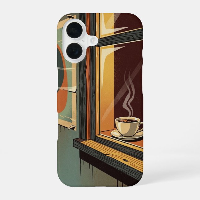 Cosy Retro Cafe View iPhone 16 Case (Back)