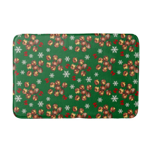 Cosy Roasted Chestnuts  And Snowflakes Winter Bath Mat (Front)