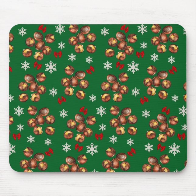 Cosy Roasted Chestnuts  And Snowflakes Winter Mouse Pad (Front)