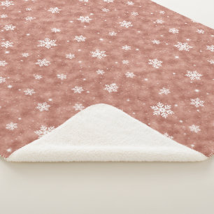 Cosy Rose Gold Glitter Stars Snowflakes Sherpa Blanket