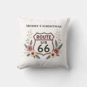 Cosy Route 66 Christmas Floral Decorative Accent Cushion