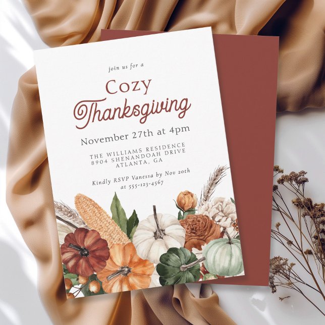 Cosy Rustic Fall Thanksgiving Dinner Gathering Invitation (Available in both printed and instant download digital formats.)