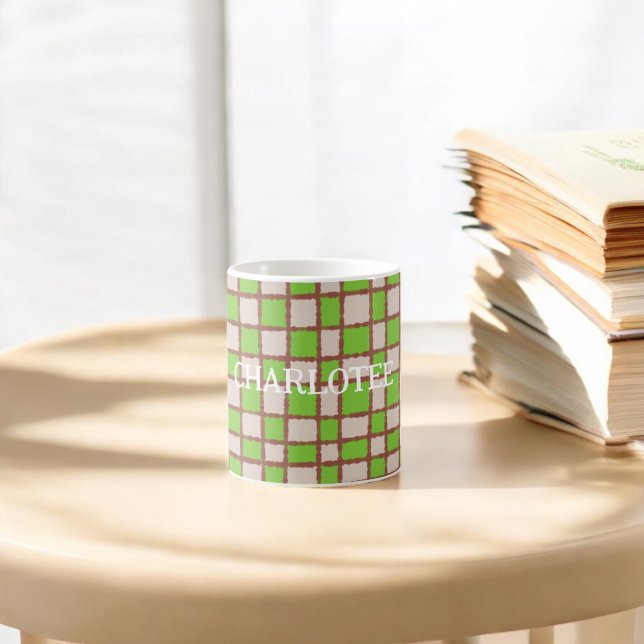 Cosy Rustic Green Brown Chequered Plaid Pattern Coffee Mug (Creator Uploaded)