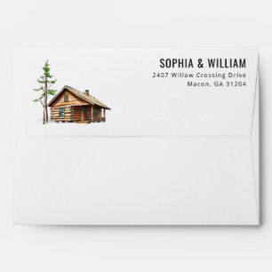Cosy Rustic Watercolor Cabin Illustration Envelope