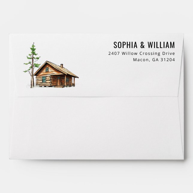 Cosy Rustic Watercolor Cabin Illustration Envelope (Back (Top Flap))