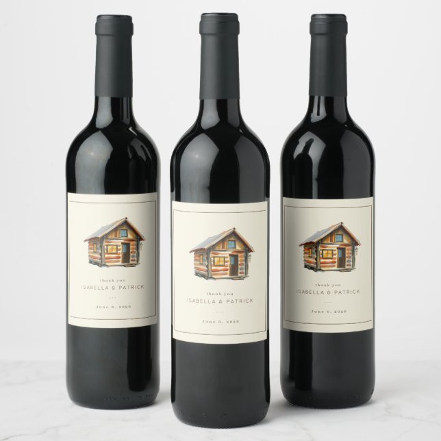 Cosy Rustic Watercolor Cabin Illustration Wine Label (Bottles)