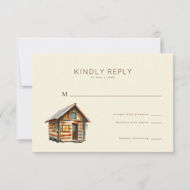 Cosy Rustic Watercolor Cabin RSVP Card (Front)
