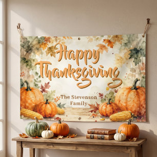 Cosy Rustic Watercolor Pumpkin Thanksgiving Banner