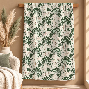 Cosy Sage Gold Tropical Palm Blanket