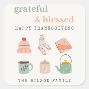 Cosy Scandi Autumn Essential Blush Thanksgiving Square Sticker