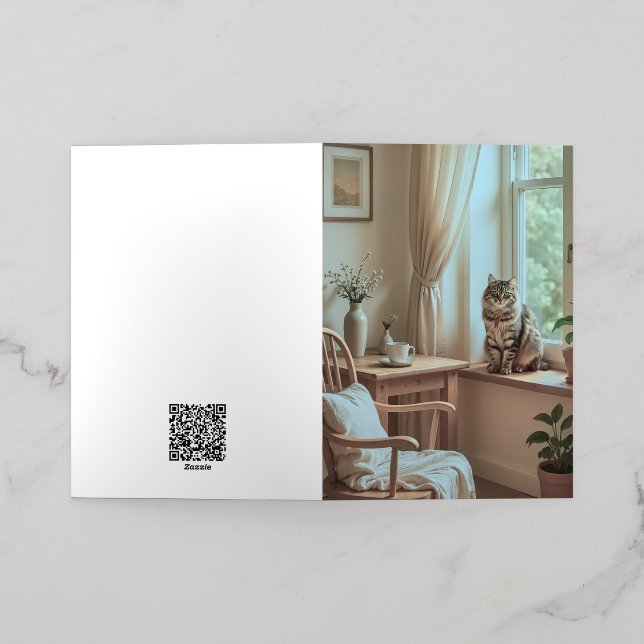 Cosy Scandinavian Window Nook – Elegant  Foil Greeting Card (Outside Laydown)