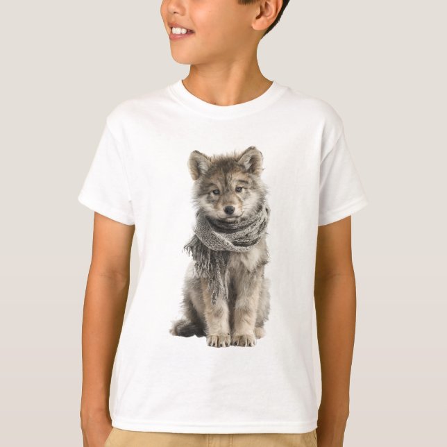Cosy Scarf Wolf Pup Kids T-Shirt (Front)
