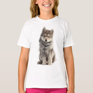 Cosy Scarf Wolf Pup Kids T-Shirt
