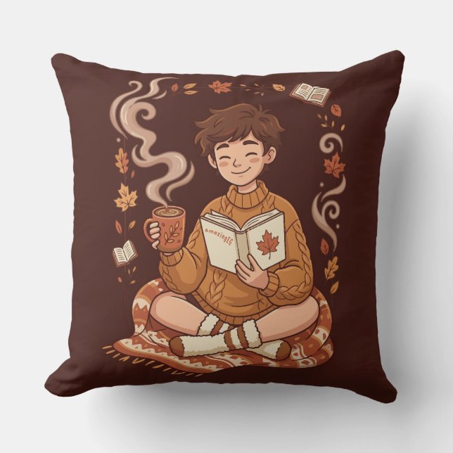 Cosy Season Autumn Reader Book Lover Cute Fall Cushion (Front)