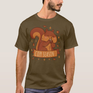 Cosy Season Cute Squirrel with Fall Autumn Leaves T-Shirt