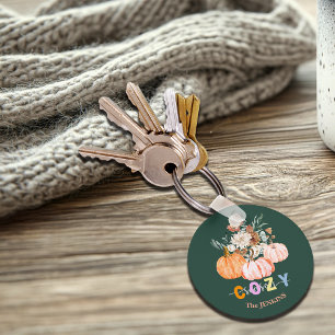 Cosy Season Harvest Blooms Personalise Name Key Ring