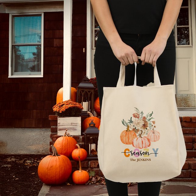 Cosy Season Harvest Blooms Personalise Name Tote Bag (Creator Uploaded)
