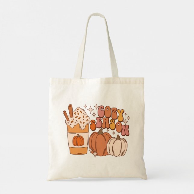 Cosy Season Pumpkin Spice Drink and Pumpkins Tote Bag (Back)