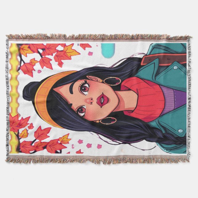 Cosy Sherpa Throw Blanket – Autumn Girl Art, Perfe (Front)