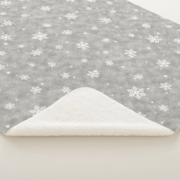 Cosy Silver Glitter Stars Snowflakes Sherpa Blanket