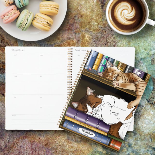 Cosy Sleeping Cats Bookshelf Illustration Cute Planner (Creator Uploaded)