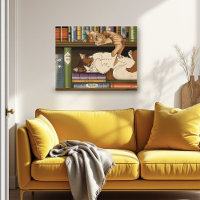 Cosy Sleeping Cats Bookshelf Illustration Cute