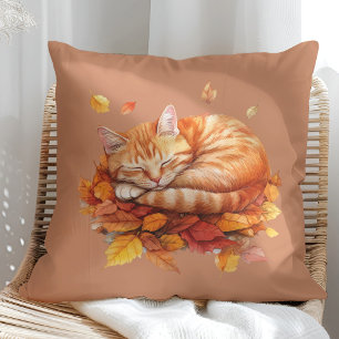 Cosy Sleeping Ginger Cat Terracotta Pillow