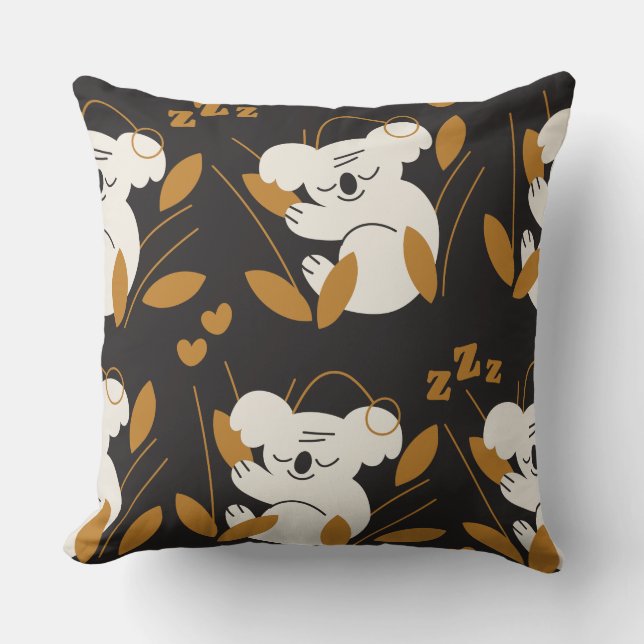 Cosy Sleeping Koala Throw Pillow (Front)