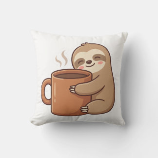 Cosy Sloth Coffee Throw Pillow