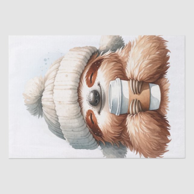 Cosy Sloth Seasonal Latte Coffee Tissue Paper (Front)